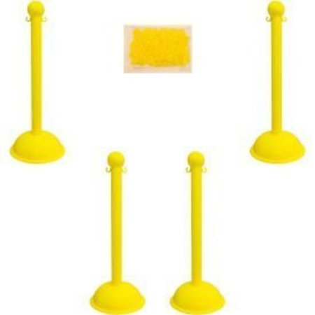 GLOBAL EQUIPMENT Mr. Chain Heavy Duty Plastic Stanchion Kit With 2"x50'L Chain, 41"H, Yellow, 4 Pack 71302-4